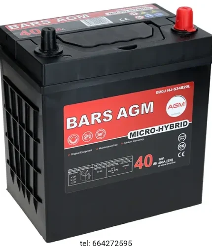 Akkumulátor Bars Start-Stop AGM 12V 40Ah 400A jobb+ japán 196*126*223